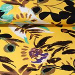 Coton - Satin Stretch Fleurs et Feuilles Jaune