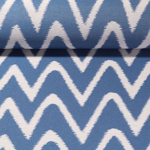 Tissu d'extérieur Cléo - Revêtement téflon Jacquard Zigzag Bleu