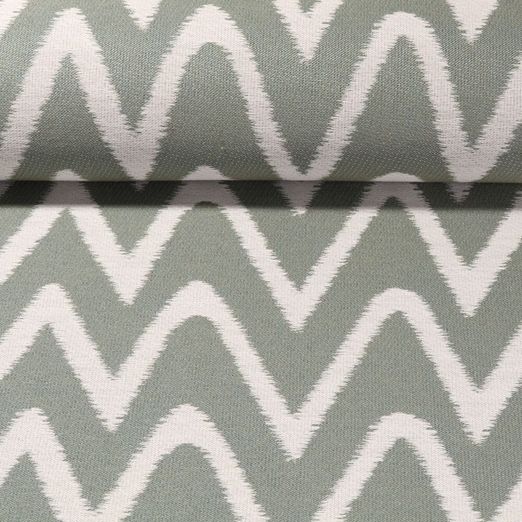 Tissu d'extérieur Cléo - Revêtement téflon Jacquard Zigzag Eucalyptus