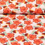 Viskose Popeline - Blumen Weiß Orange