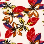 Viscose - Stretch Grandes Fleurs avec Feuilles Ecru Viscose - Stretch Grandes Fleurs avec Feuilles Ecru