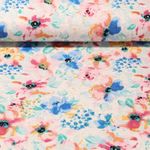 Viskosejersey - Gemalte Blüten Leinenmix Ecru Rosa