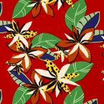 Viscose - Stretch Grandes Fleurs avec Feuilles Rouge Viscose - Stretch Grandes Fleurs avec Feuilles Rouge