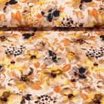 Viskosejersey - Gemalte Blüten Leinenmix Ecru Ocker