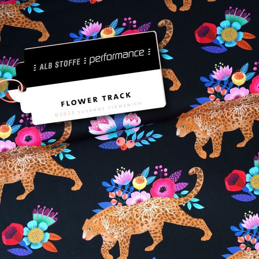 Albstoffe Performance Kollektion - Flower Track Schwarz