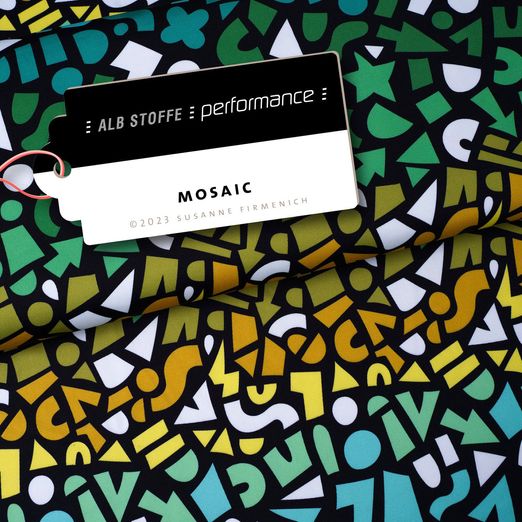 Tissu Albstoffe - Collection Performance - Mosaic Noir Vert