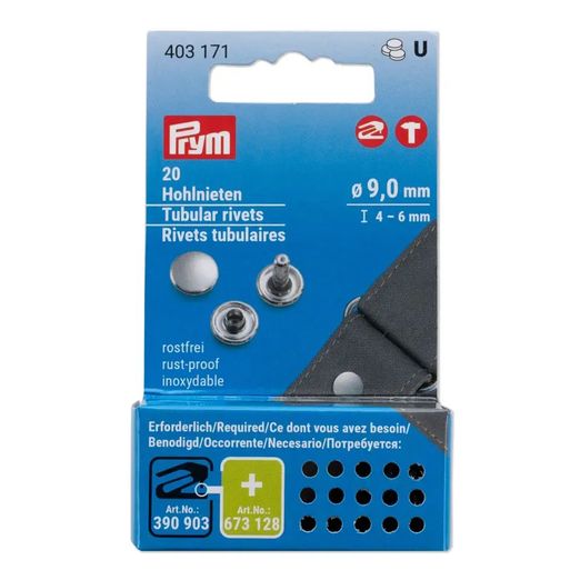 Rivets creux PRYM - 4 - 6mm - 9mm Ø - couleur argentée