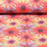 Jersey - Impression digitale Ciel de fleurs Marguerites Orange Vert menthe