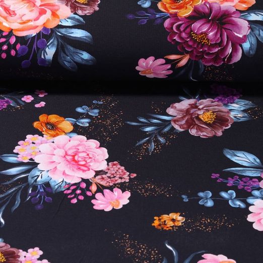 Jersey - Digitaldruck Bunte Blumen Navy