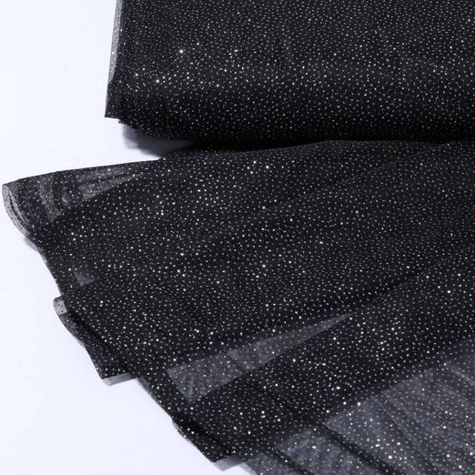 Tulle souple Princesse - Noir Paillettes argentées