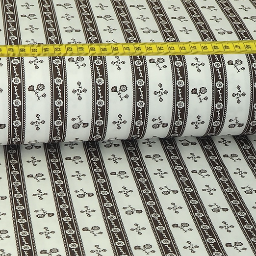Trachtenstoff - Baumwollsatin Dirndl Design "Lenja" Braun/Cremeweiß