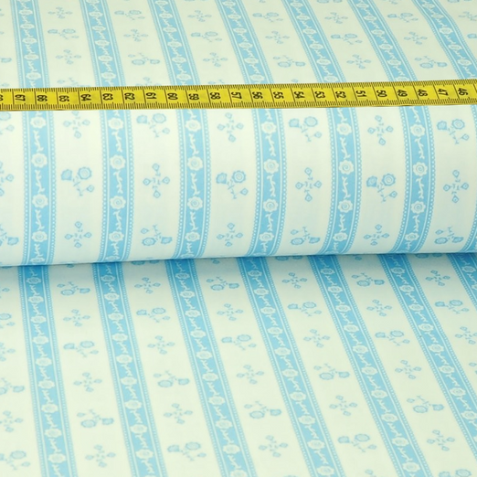 Trachtenstoff - Baumwollsatin Dirndl Design "Lenja" Hellblau/Cremeweiß