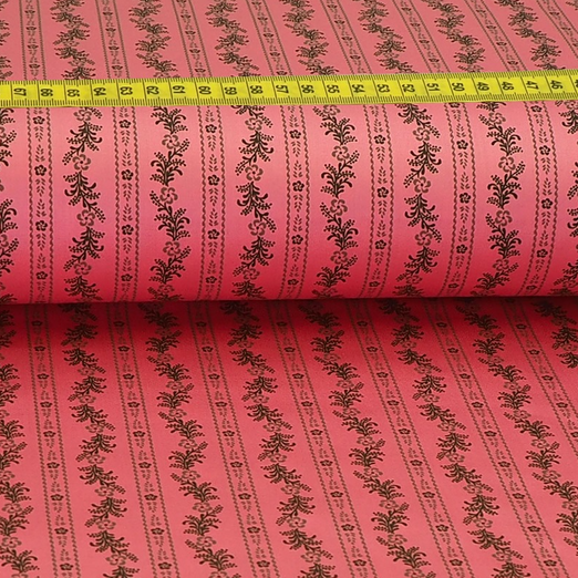 Trachtenstoff - Baumwollsatin Dirndl Design "Lene" Taupe auf Hellem Koralle
