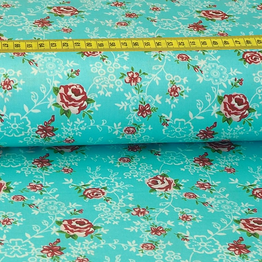 Trachtenstoff - Baumwollsatin Dirndl Design "Rita" Aqua