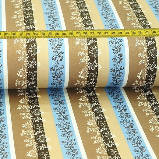 Trachtenstoff - Baumwollsatin Dirndl Design "Mary" Hellbraun/Hellblau