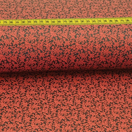 Trachtenstoff - Baumwollsatin Dirndl Design "Pati" Koralle auf Anthrazit
