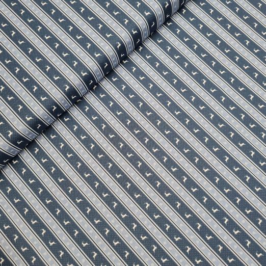 Trachten Baumwolle Serie Heike Hirschen & Streifen Blau