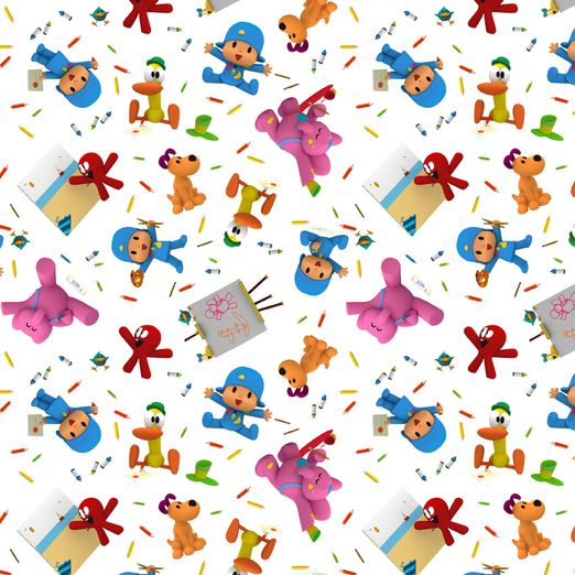 Baumwolle LIZENZ Pocoyo Charaktere Weiß Digital