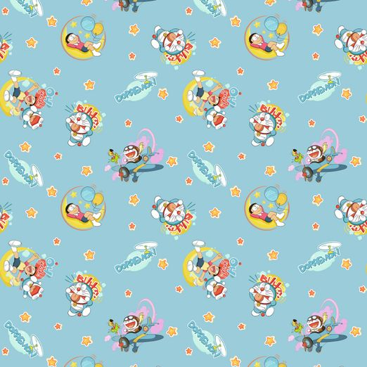 Baumwolle LIZENZ Doraemon Hellblau Digital