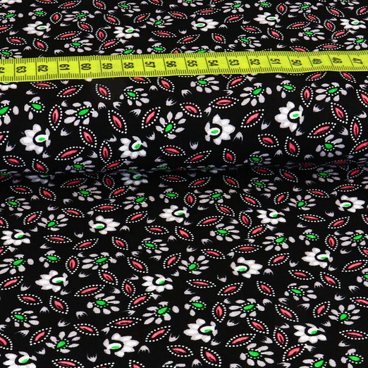 Viskose Blusenstoff Small Flowers Weiß auf Hellgrau/Schwarz