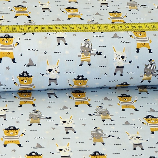 Baumwolle Piratentiere auf Hellblau Baumwolle Piratentiere auf Hellblau