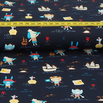 Baumwolle Maritime Welt auf Dunkelblau BIO