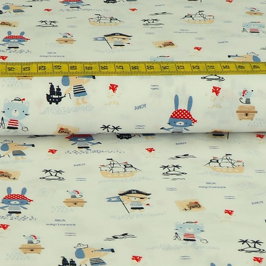 Baumwolle Maritime Welt auf Cremeweiß BIO Baumwolle Maritime Welt auf Cremeweiß BIO