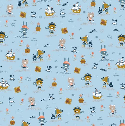 Baumwolle Maritime Welt auf Hellblau BIO Baumwolle Maritime Welt auf Hellblau BIO