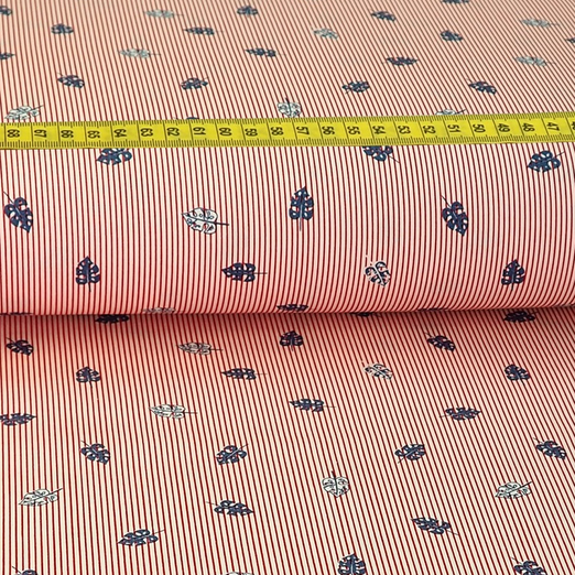 Baumwolle Palmenblätter auf Nadelstreifen Rot Baumwolle Palmenblätter auf Nadelstreifen Rot