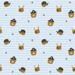 Baumwolle Piratentiere auf Streifen Hellblau