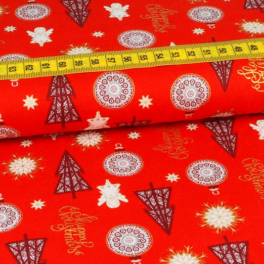 Baumwolle WEIHNACHTEN Christkind & Bäume auf Rot Baumwolle WEIHNACHTEN Christkind & Bäume auf Rot