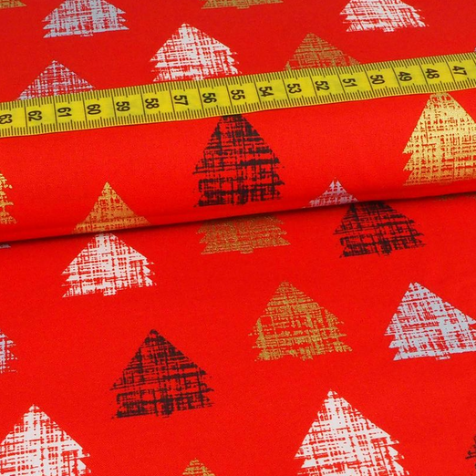 Baumwolle WEIHNACHTEN Retro Weihnachtsbäume auf Rot Baumwolle WEIHNACHTEN Retro Weihnachtsbäume auf Rot
