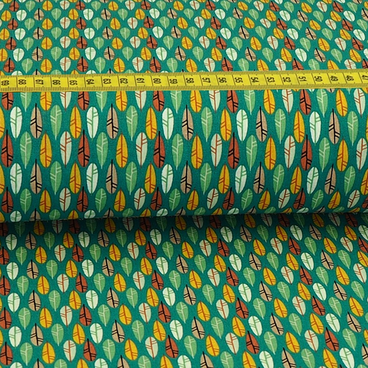 Baumwolle Leaves mit Blutorange auf Hellem Petrol Baumwolle Leaves mit Blutorange auf Hellem Petrol