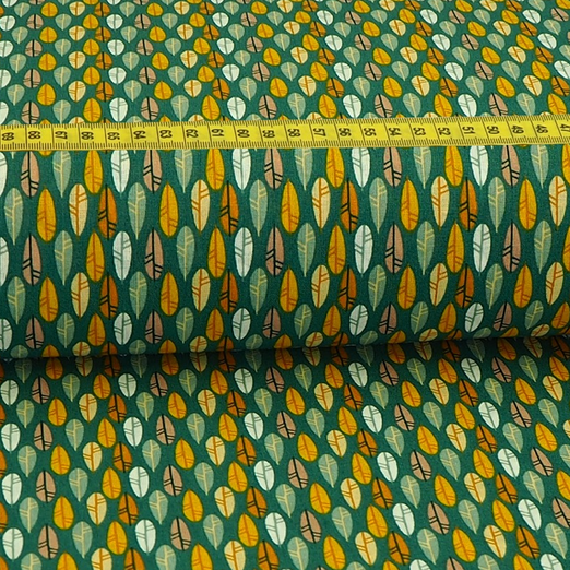 Baumwolle Leaves mit Senfgelb auf Hellem Petrol Baumwolle Leaves mit Senfgelb auf Hellem Petrol