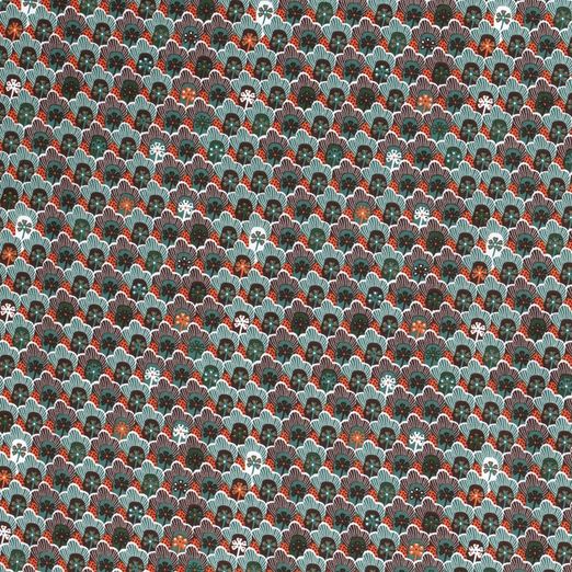 Baumwolle Retro Spring Flowers mit Petrol Baumwolle Retro Spring Flowers mit Petrol