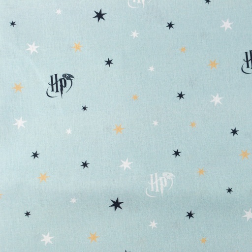 Baumwolle Harry Potter Logo und Sterne auf Mint Lizenz Digital Baumwolle Harry Potter Logo und Sterne auf Mint Lizenz Digital