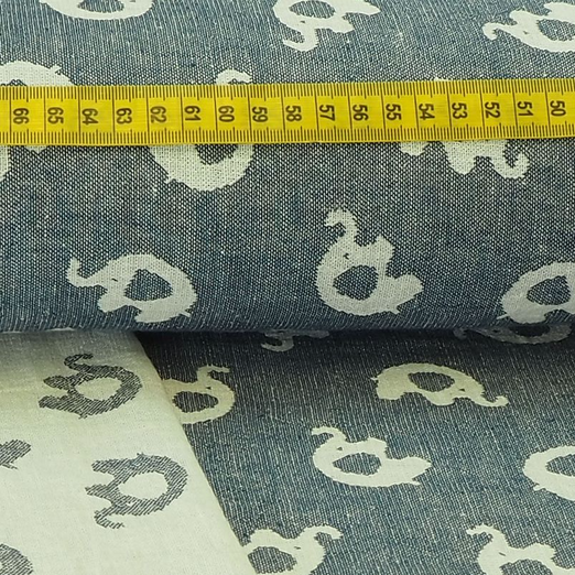 Baumwollstoff Jacquard Double Face Elefanten auf Marine
