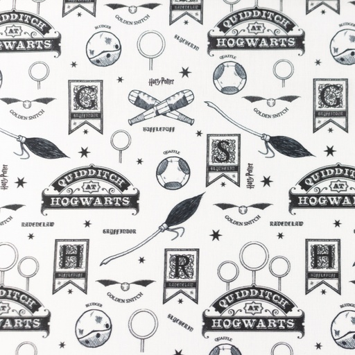 Baumwolle Harry Potter Zauberersport auf Weiß Lizenz Digital Baumwolle Harry Potter Zauberersport auf Weiß Lizenz Digital