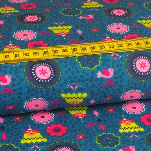 Jersey Flower Dots Petrol