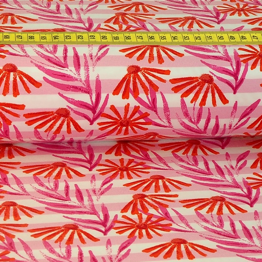 Jersey Margeritenblüten Rot/Rosa