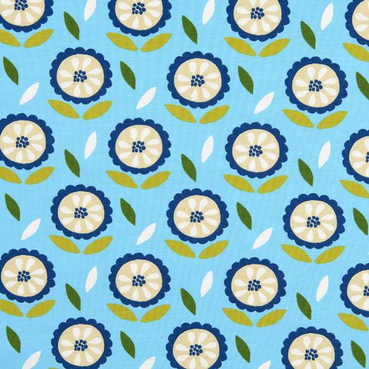 Jersey Retro Runde Blumen & Blätter auf Hellem Türkis Jersey Retro Runde Blumen & Blätter auf Hellem Türkis