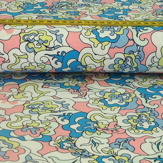 Jersey Camouflage Blumen Blau auf Rosa