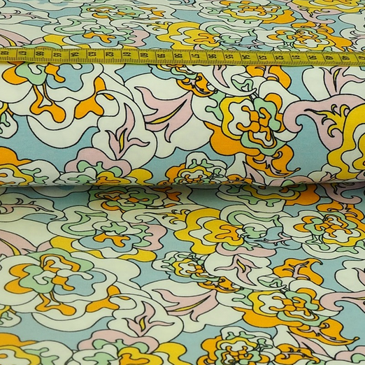 Jersey Camouflage Blumen Gelb auf Hellblau Jersey Camouflage Blumen Gelb auf Hellblau