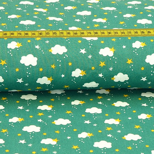Baumwolle Stars & Clouds auf Hellem Petrol Baumwolle Stars & Clouds auf Hellem Petrol