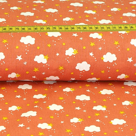 Baumwolle Stars & Clouds auf Dunklem Altrosa