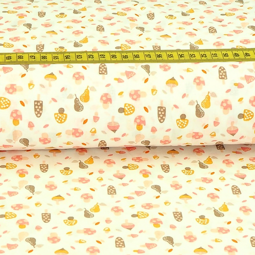 Baumwolle Fliegenpilz & Birne mit Altrosa auf Cremeweiß Baumwolle Fliegenpilz & Birne mit Altrosa auf Cremeweiß