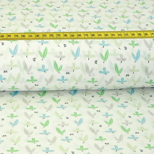 Baumwolle Bunte Blätter mit Blau auf Cremeweiß Baumwolle Bunte Blätter mit Blau auf Cremeweiß