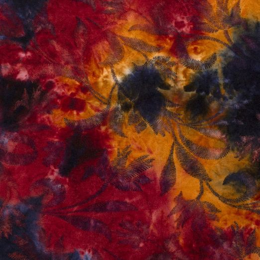 Jersey Jacquard Burnout Blumenranken Dunkelblau auf Dunkelrot Jersey Jacquard Burnout Blumenranken Dunkelblau auf Dunkelrot