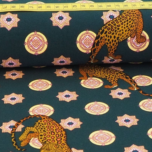 Jersey Polyester Indian Leopard Dunkelgrün
