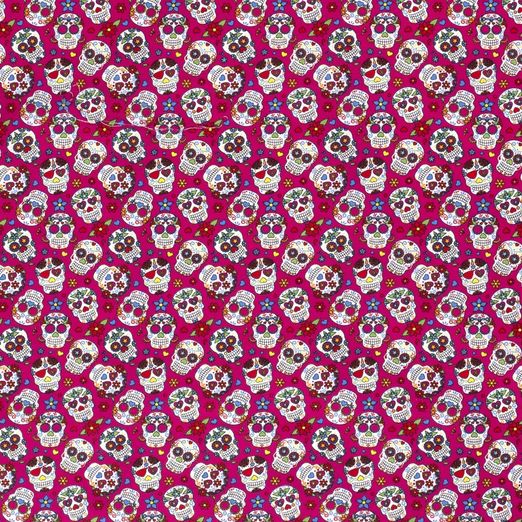 Baumwolle Coloured Skulls auf Pink Baumwolle Coloured Skulls auf Pink